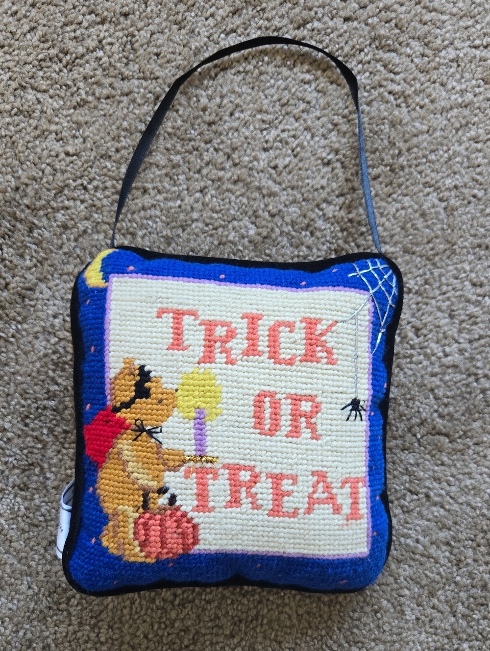 Winnie the Pooh Trick or Treat Halloween Cross Stitch Pillow Wall Hanging